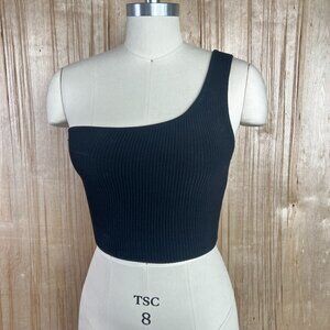 Babaton/Aritzia Black One Shoulder Crop Top